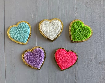 Chenille 5cm Heart Patches Iron On Patches Multicoloured Heart Patches