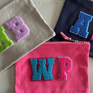 Personalised Patch Initial Make Up Bag, Personalised Chenille Letter Make Up Bag