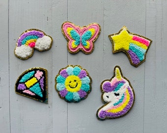 Chenille 6.5cm Rainbow Butterfly Patches Iron On Patches Multicoloured Patches
