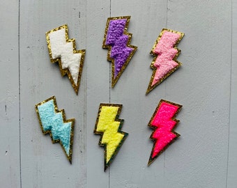 Chenille 7cm Lightening Bolt Patches Iron On Patches Multicoloured Patches