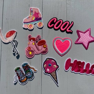 Iron On Fun Girly Pink Embroidery Patches Assorted Designs