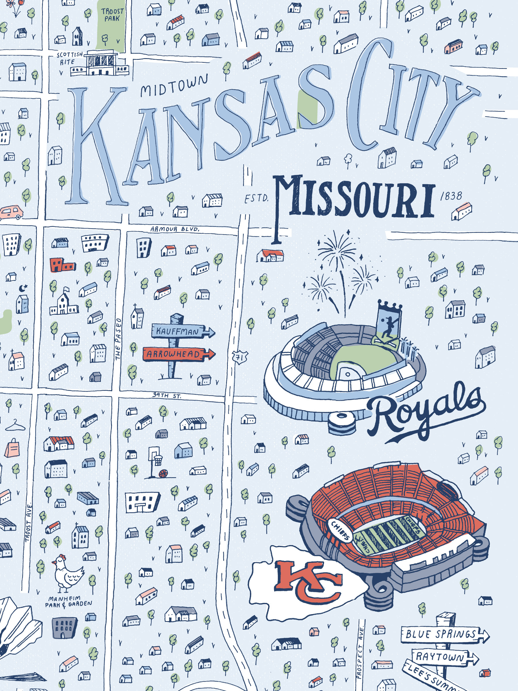 Illustrated Map of Kansas City Midtown Etsy