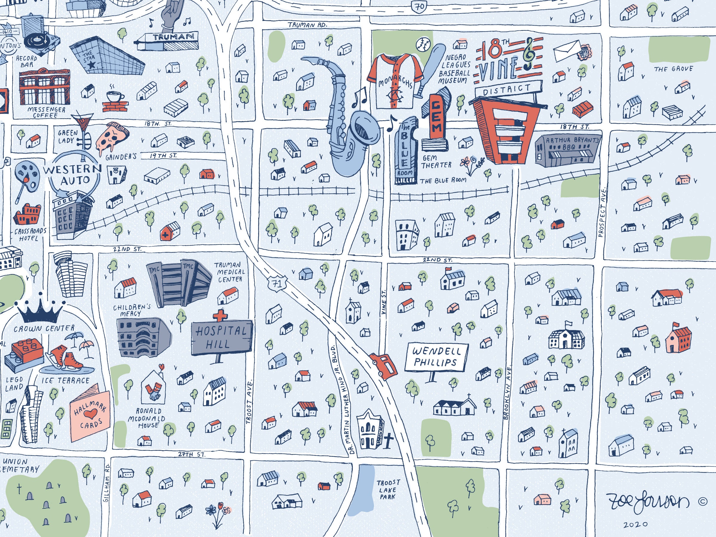 Illustrated Map of Kansas City Downtown & Midtown Prints | Etsy