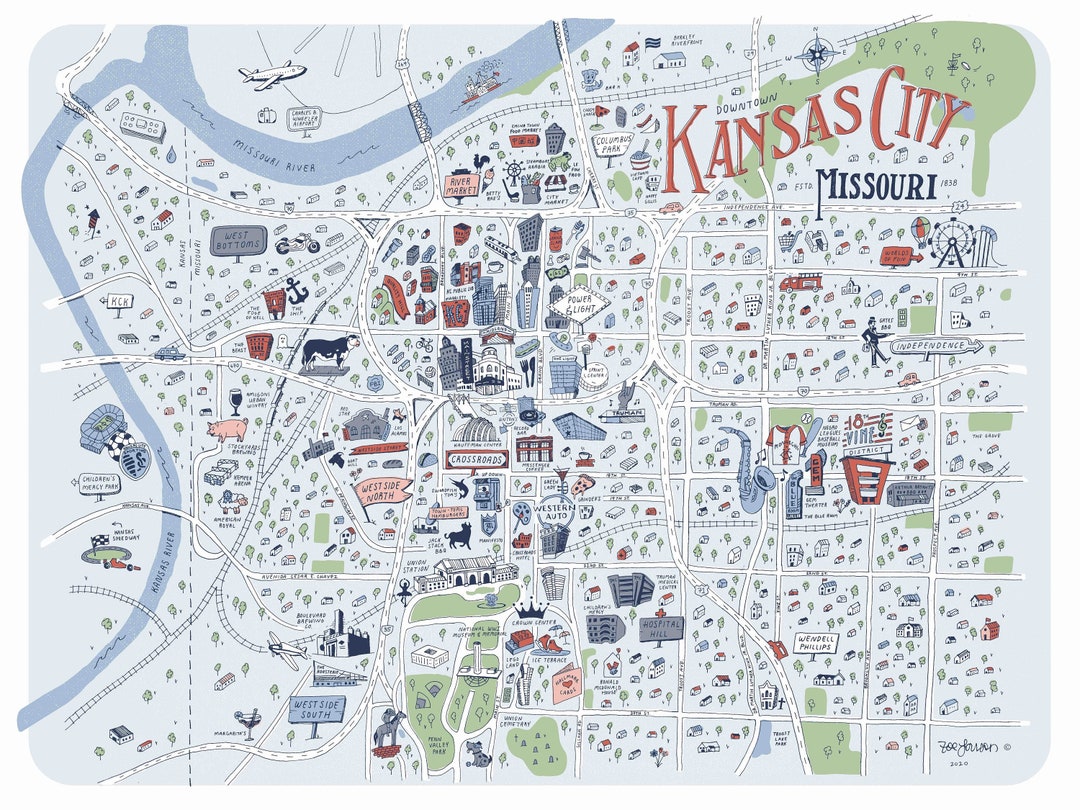 Illustrated Map of Kansas City (DIGITAL PRINT) Etsy