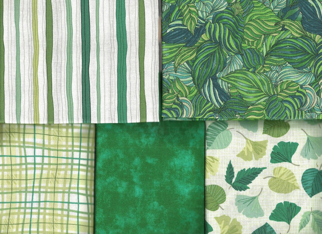 Tesoros de acolchado 5 Coordinando cuartos gordos Bosque Lime Greens