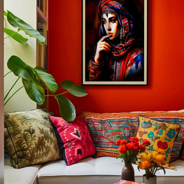 Portrait de Femme Berbère Amazighe du Maroc : Art Numérique et décoration et Murale Traditionnelle