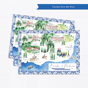 Custom watercolor save the date map, illustration, save the date, hand drawn, wedding venue, destination wedding save the date