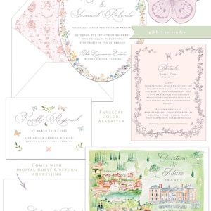 Lilibet Floral wedding invitation set, Garden wedding, floral invitation, wedding invites, rsvp, detail, watercolor, floral invitations