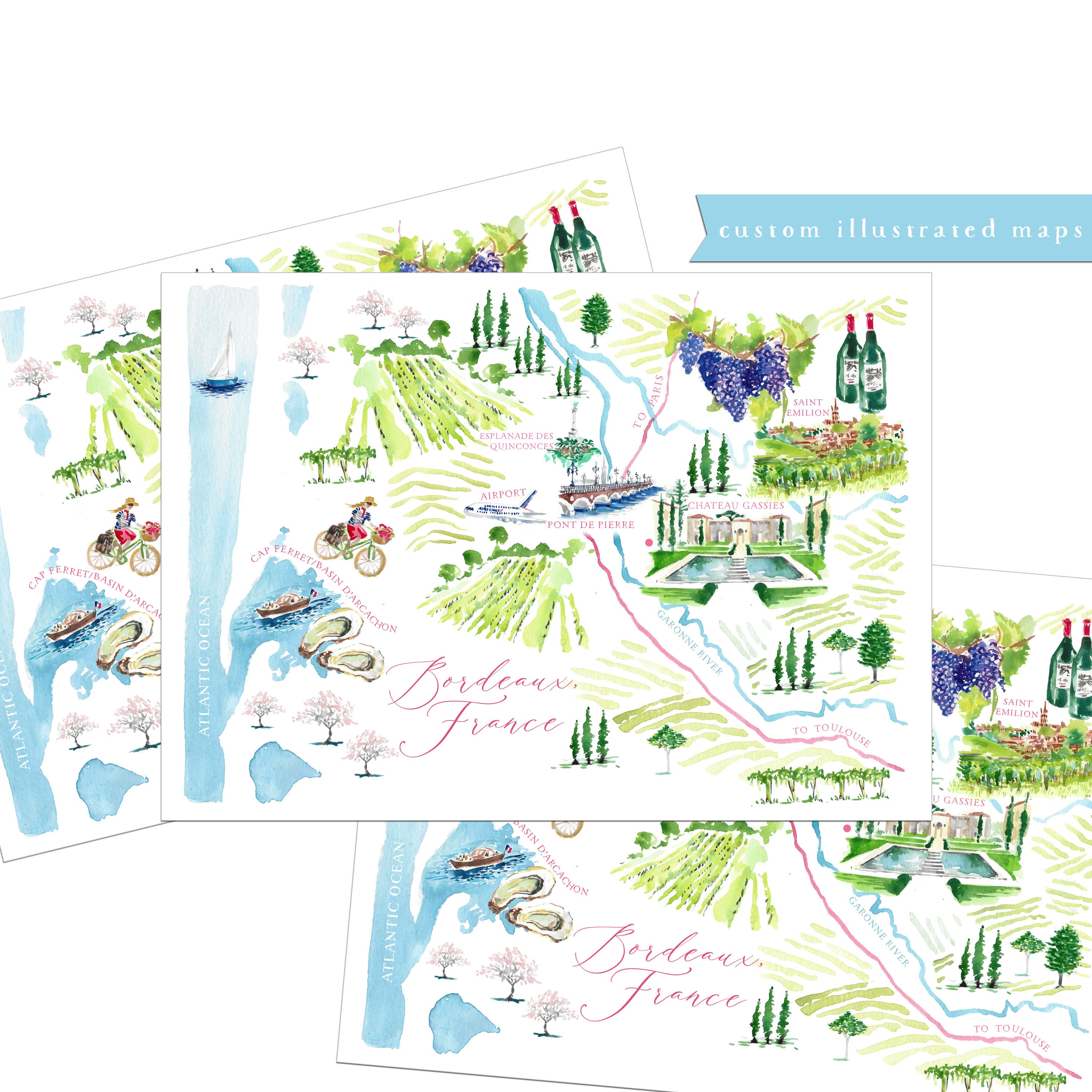 Custom watercolor wedding map