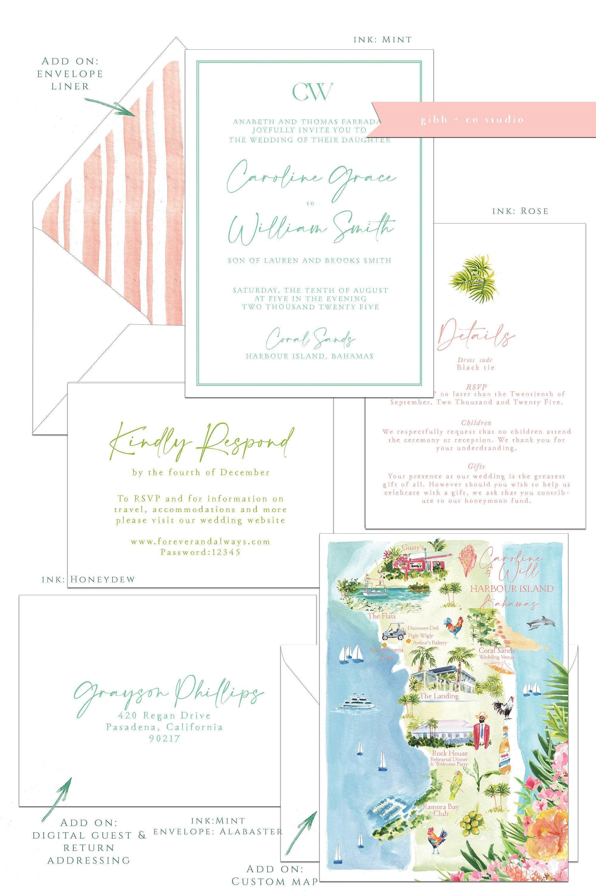Tropical wedding invitations