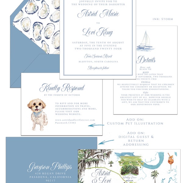 Printed coastal wedding invitations, Semi Custom printed wedding invitations, coastal, watercolor, wedding invites, rsvp, details