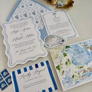 Grayson Coastal wedding invitation, beach wedding, nautical wedding, watercolor wedding, Semi Custom wedding set, blue, wedding details card