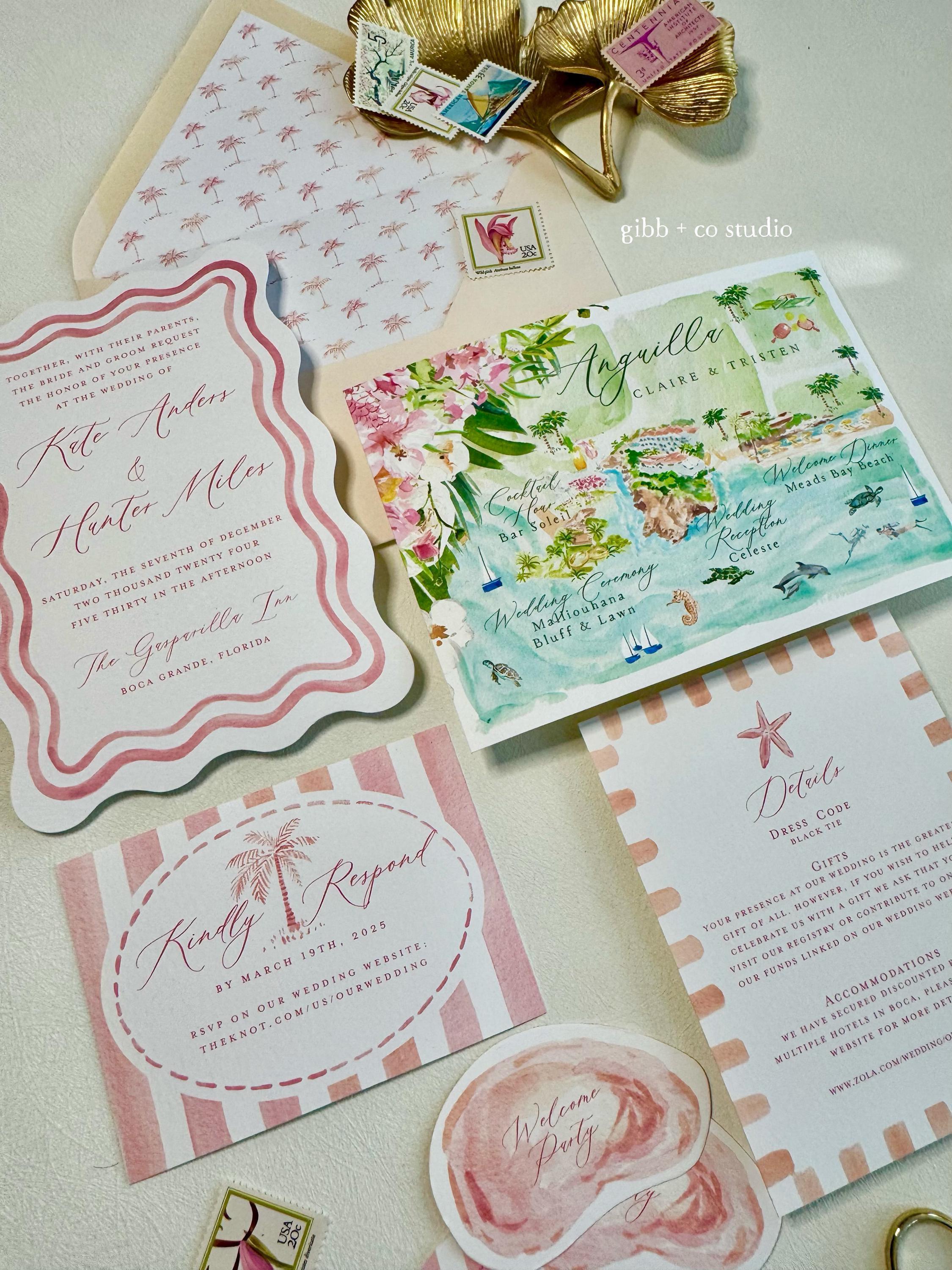 Pink Coastal Wedding Invitations