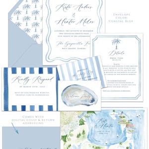 Grayson Coastal wedding invitation, beach wedding, nautical wedding, watercolor wedding, Semi Custom wedding set, rsvp, wedding details card
