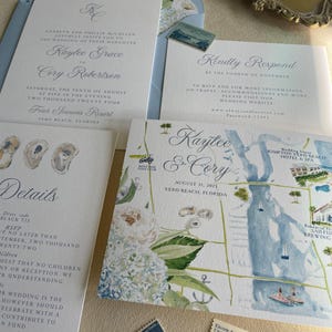Coastal wedding invitation, blue hydrangea, Coastal wedding, Semi Custom wedding invites, wedding invites, rsvp, details, set of 25