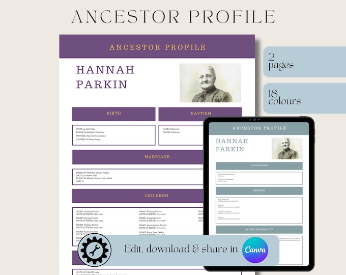 Ancestor Profile Worksheet | Ancestor Biography Profile Template ...