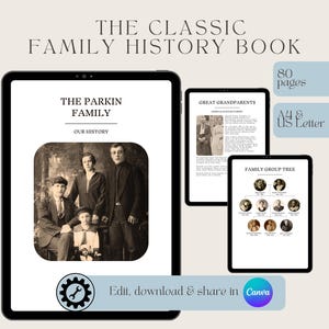 Family History | The Classic Family History Book | Genealogy Editable Template | Digital Download | Edit in Canva
