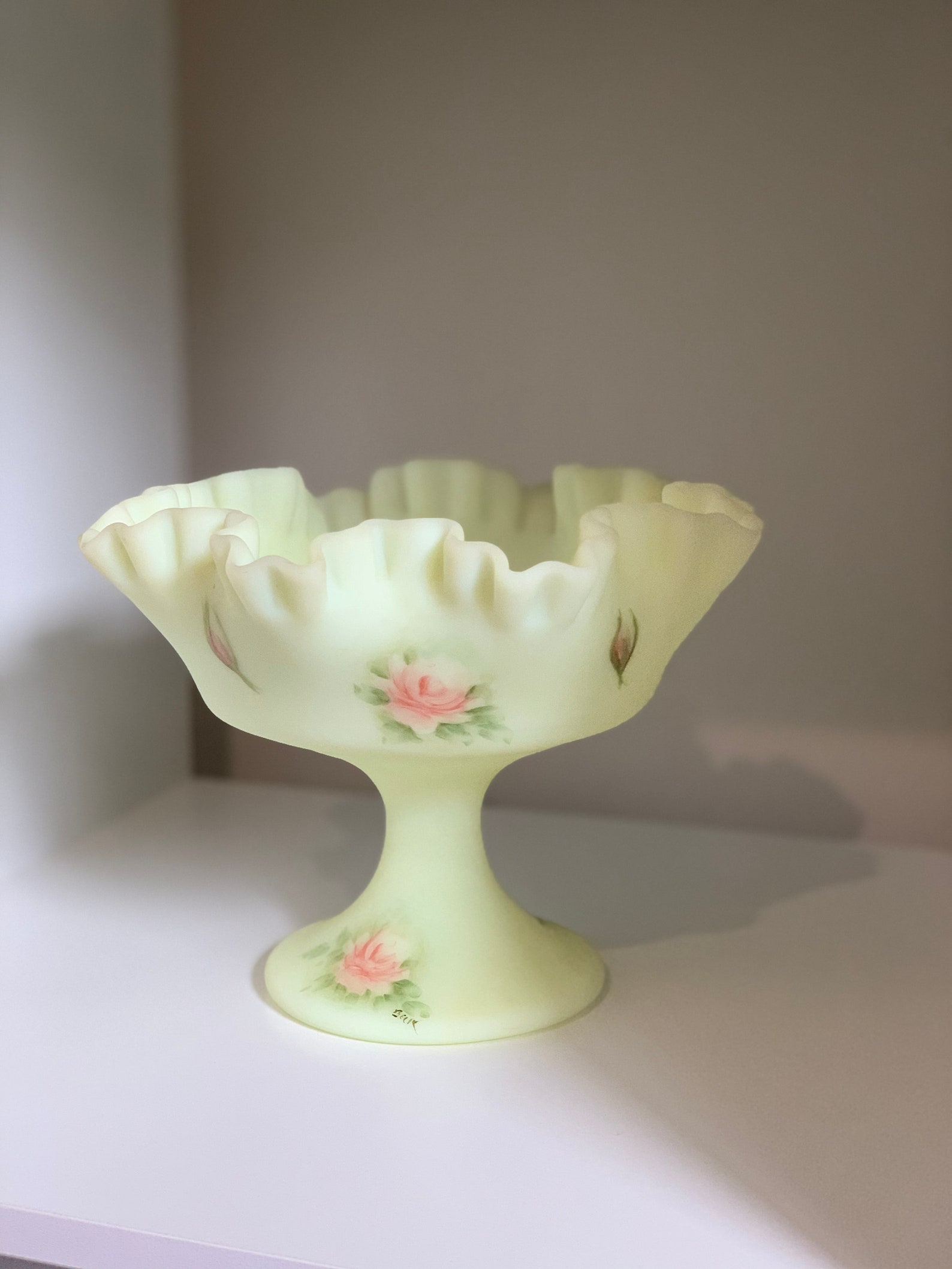 Vintage Fenton Satin Custard Uranium Glass Composite Ruffled Etsy