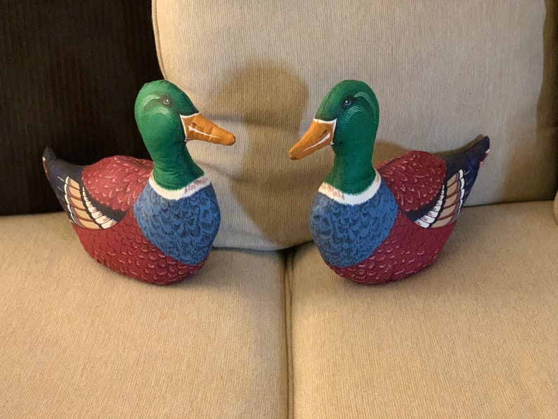 Fabric Vintage Mallard Duck Shaped Pillow Set