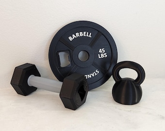 Abrebotellas con temática de gimnasio: pesa rusa, mancuerna y disco de pesas.