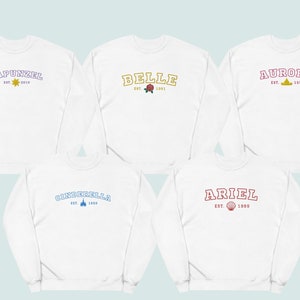 Disney Princess Embroidered Sweatshirt | Disney Varsity Sweater | Princess Embossed Crewneck