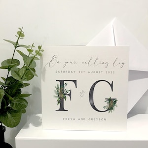 Tarjeta de boda personalizada, Tarjeta de boda botánica, Tarjeta de lino, Regalo de boda, Tarjeta de novia y novio, Tarjeta de boda, Tarjeta personalizada para bodas