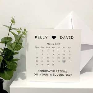 Tarjeta de boda personalizada, Tarjeta de boda de calendario, Tarjeta de lino, Regalo de boda, Tarjeta de novia y novio, Tarjeta de boda, Tarjeta personalizada para bodas