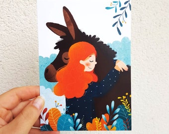 Carte postale illustrée "câlin d'âne"