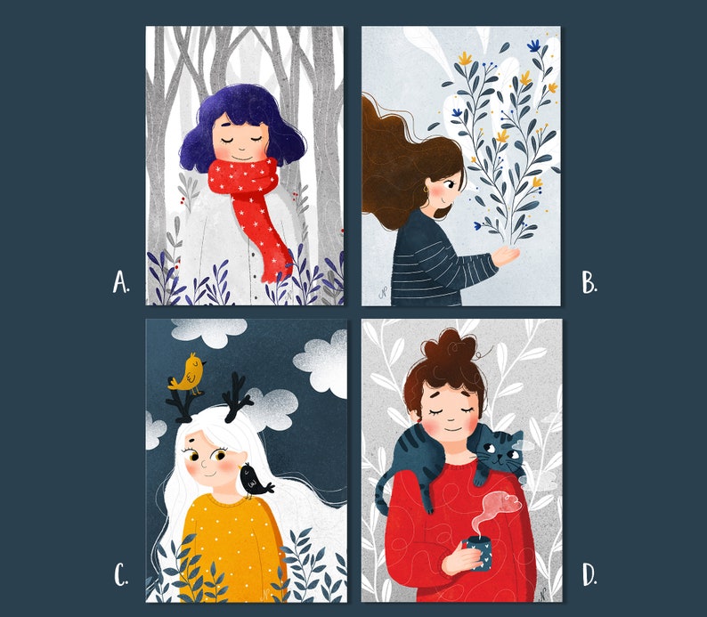Cartes postales illustrées hivernales image 3