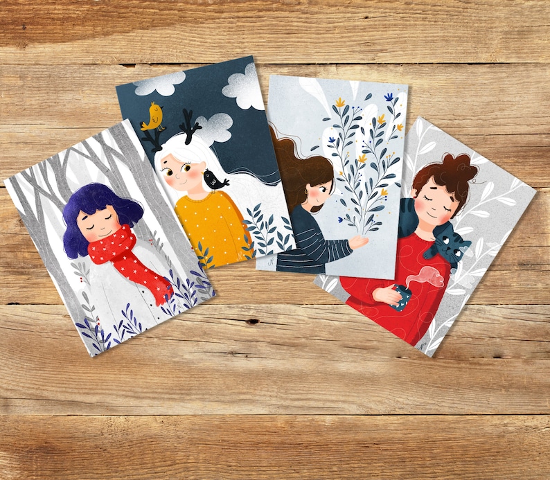 Cartes postales illustrées hivernales image 1