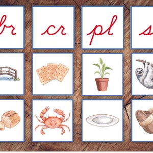 Preschool Consonant Blends Picture Matching Cards, Cursive Edition