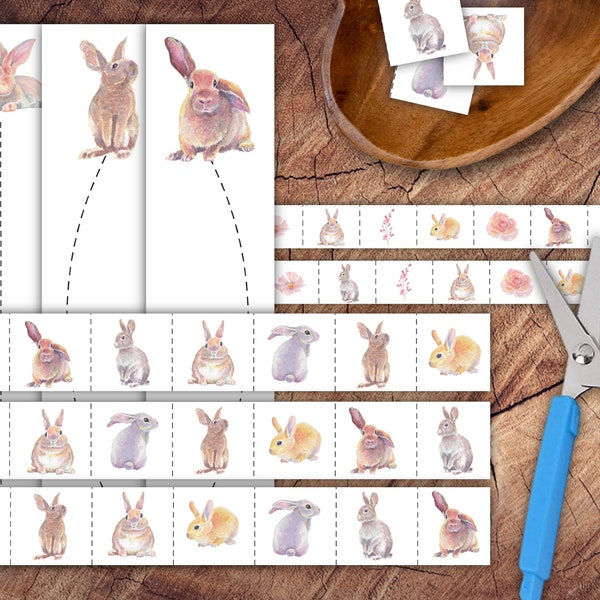 Bunnies Scissor Strips Set, Preschool Scissor Practice