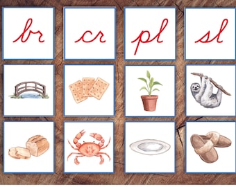 Preschool Consonant Blends Picture Matching Cards, Cursive Edition