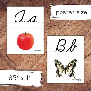 Pósteres con letras cursivas, de gran formato y con líneas para uso en el aula