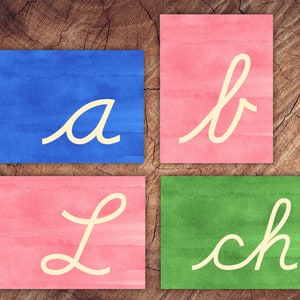 Letras cursivas de papel de lija para imprimir, reconocimiento de letras Montessori
