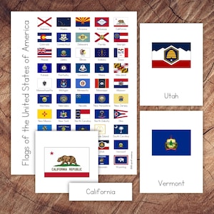 Conjunto de tarjetas de 3 partes de banderas estatales de EE. UU. con póster de bonificación - DESCARGA DIGITAL
