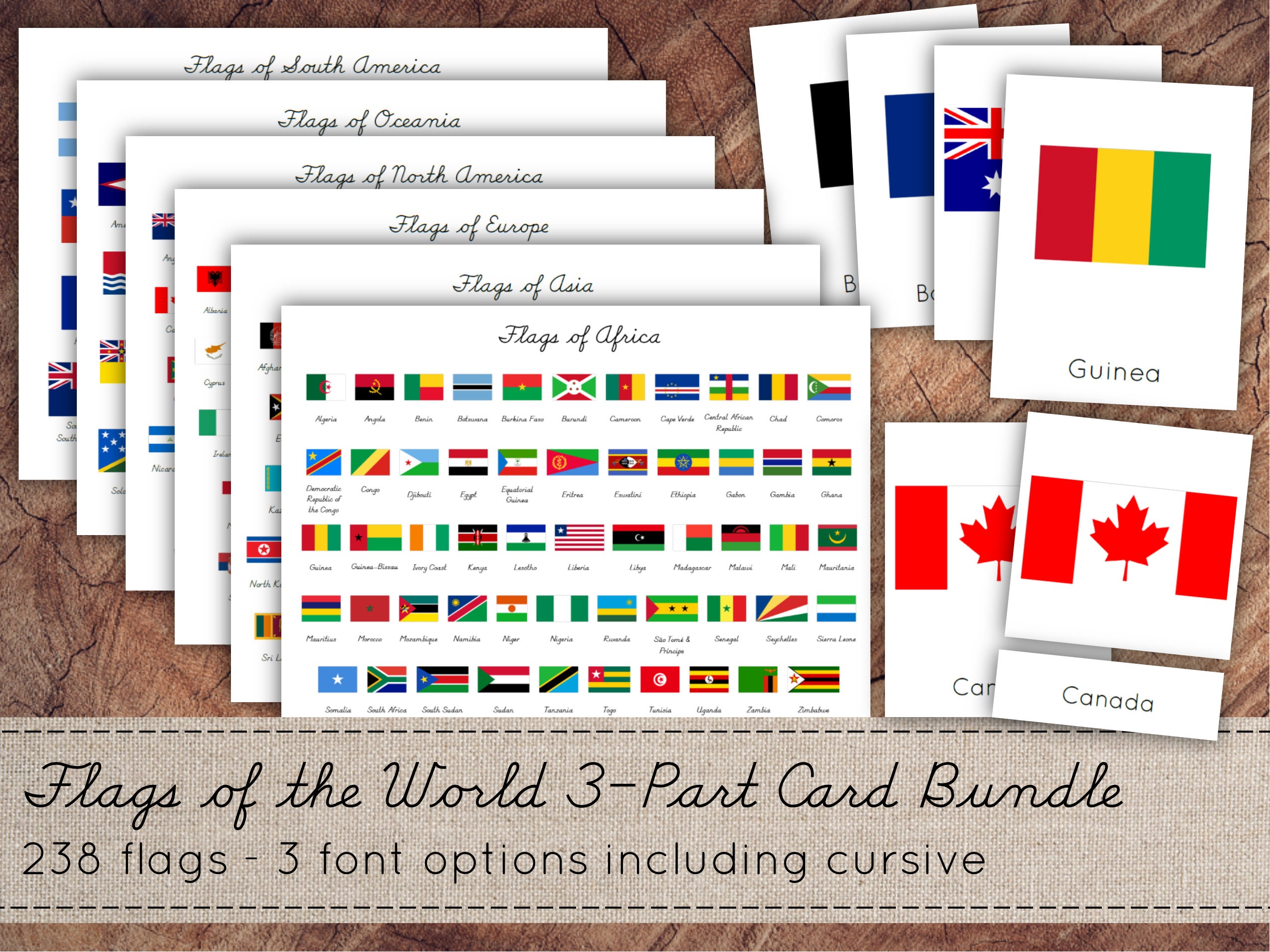 World Flags 3part Card BUNDLE Montessori Nomenclature Cards Etsy