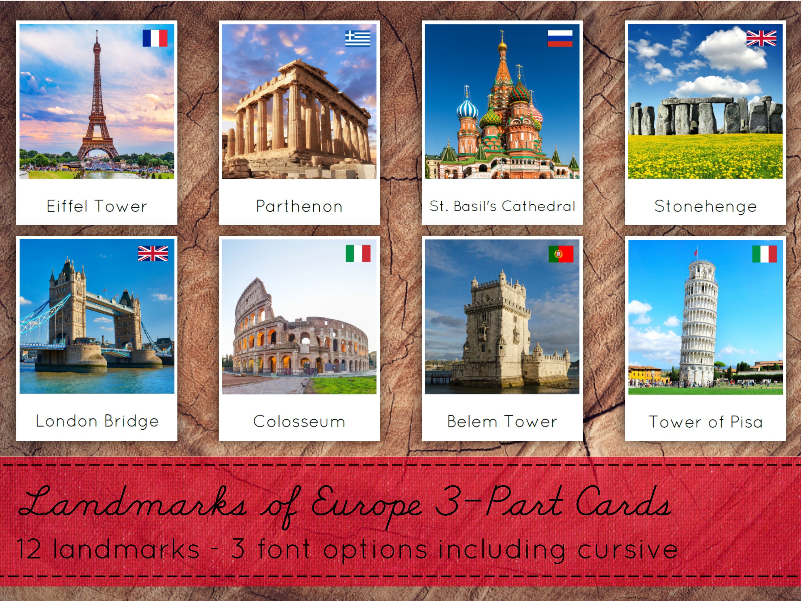 European Landmarks 3Part Cards Montessori Nomenclature Cards Etsy België