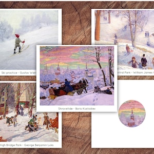 Set di carte artistiche invernali divertenti, abbinamento prescolare, apprezzamento dell'arte