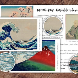 Conjunto de tarjetas de arte Katsushika Hokusai, apreciación del arte preescolar