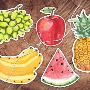 Juego de tarjetas con cordones de fruta fresca, gran formato, actividad motora fina preescolar