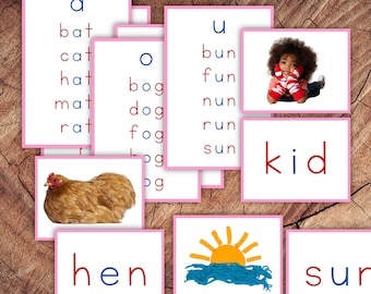 Montessori Pink Series Language Cards, Learn to Read CVC Words
