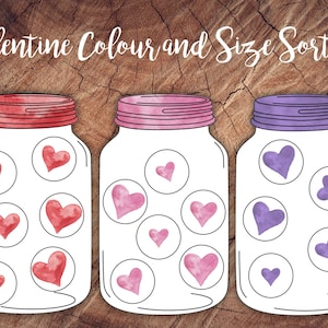Valentine Hearts Colour and Size Sorting Toddler Preschool Activity