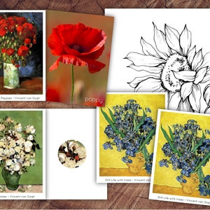 Conjunto de cartões de arte de flores de van Gogh, apreciação de arte pré-escolar