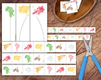 World Continents Scissor Strips Set, Preschool Scissor Practice