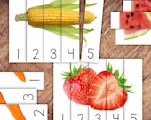 Fruits and Vegetables Number Puzzles 1-5, Number Recognition, Order