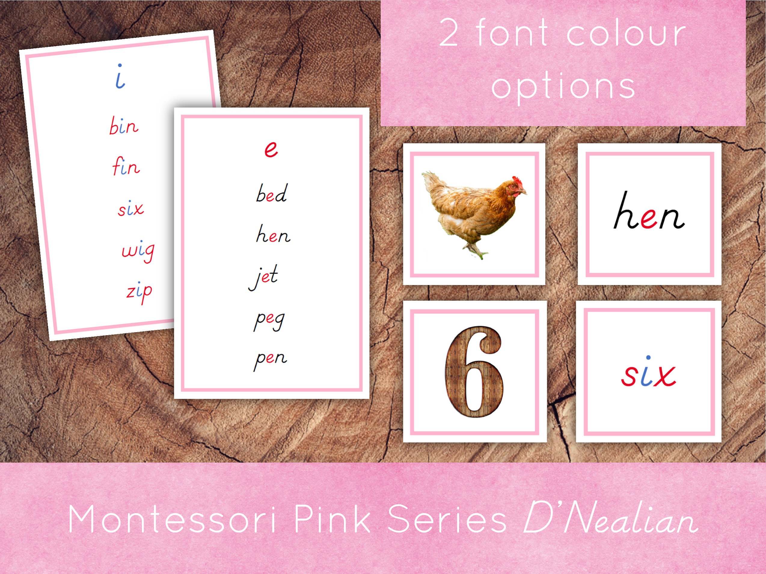 CVC PICTURE  &  WORD MATCH CARDS Pink Series Montessori 120 Laminated Cards 