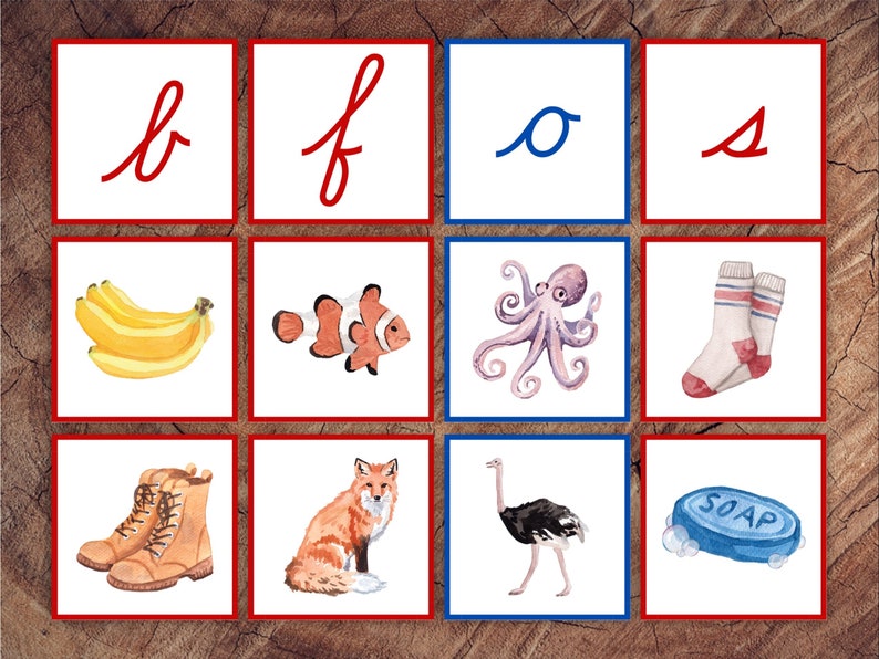 Beginning Letter Sounds Picture Sorting Card Set, Cursive Edition, Red Consonants Blue Vowels image 2