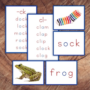 Tarjetas de lenguaje Montessori de la serie azul: aprende a leer combinaciones de consonantes