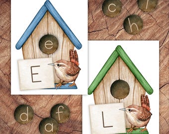 Bird House Uppercase and Lowercase Alphabet Matching Cards